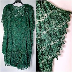 Deep Emerald Green Lace Set Event Attire top Skirt Plus Size 4X EUC